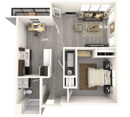 Floor plan for 1 bed, 1 bath, 774 sqft